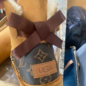 UGG Tan and Brown Boots with Ribbon Detail